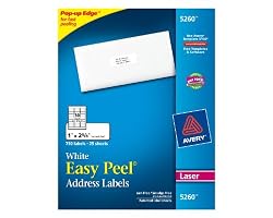 Avery Easy Peel Address Labels for Laser Printers, 1 x 2.625 Inches, White, Pack of 750 (05260)