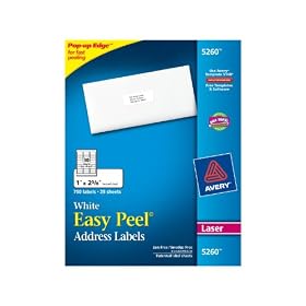 Avery Easy Peel Address Labels for Laser Printers, 1 x 2.625 Inches, White, Pack of 750 (05260)