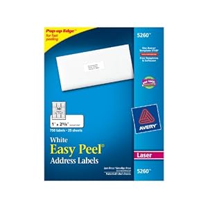 Avery Easy Peel Address Labels for Laser Printers 1 x 2.625 Inches White Pack of 750 (05260)