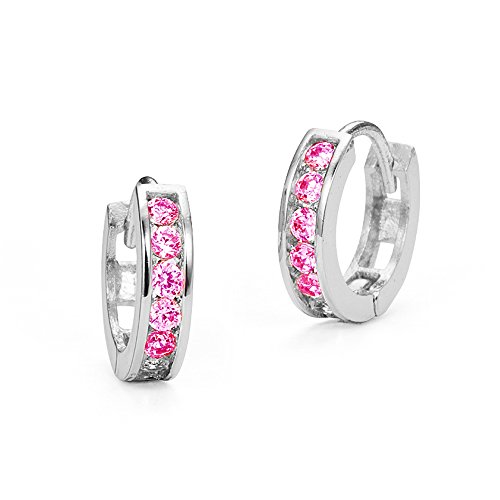 Sterling Silver Rhodium Plated 3mm x 13mm Channel Huggy Girls Earrings