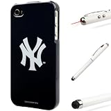 Dark Navy New York Yankees 2pc Hard Case Protective Cover Snap On Made for Apple iPhone 4S (4th Generation 16GB 32GB - AT&T - Verizon - Sprint) + Includes a Professor Pen 3 in 1 Red Laser Pointer / LED White Light / Stylus / White Pe