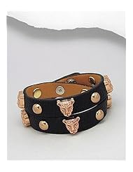 Black Tiger Leather Bracelet In White Base