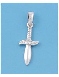 Sterling Silver Sword Dagger Knife Pendant Beautiful Charm Pure 925 New 21mm with 1.4mm Box Chain
