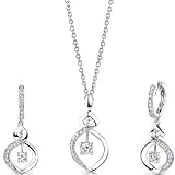 Refined Grace: Sterling Silver Pendant Necklace Earrings Set with CZ Diamonds Free Shipping