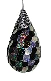 3 Black & Silver Glittered Sequined Teardrop Christmas Ornament #XM0790-BK/SI