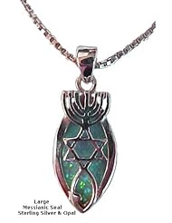 Messianic Seal with Opal Stone - Oval Necklace Spiritual Religious Jewelry