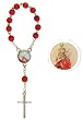 One Decade Finger Rosary with Red Beads, Pope Emblem and Crucifix - MADE IN ITALY