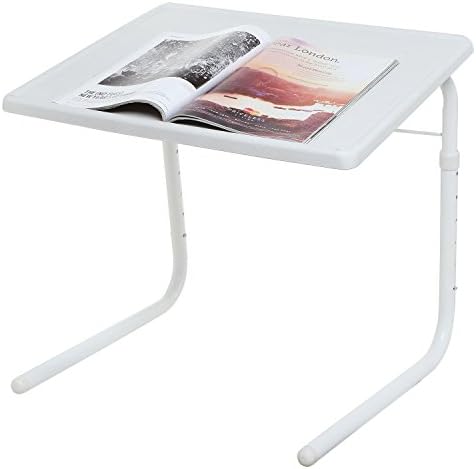 Modern White Metal Frame Freestanding TV Tray Couch Table Stand / Adjustable & Portable Lap Desk