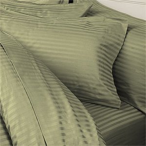 Amazon.com: ITALIAN 1200 Thread Count 100% Egyptian Cotton QUEEN Sheet Set, Dark Sage Damask Stripe