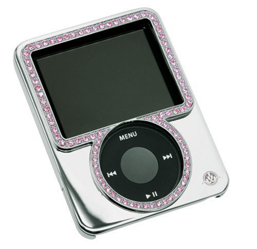 Gilty Couture Silver-Plated Slider Case with Pink Swarovski Crystals for iPod nano 3G