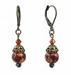 Earrings - E377 - Hand Painted Wood Bead and Swarovski (tm) Crystal Beads - Antique Gold Tone