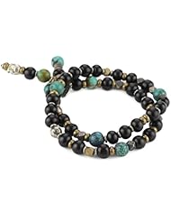 M.Cohen Handmade Designs Ebony Beaded Wrap Bracelet with Turquoise-Color and Brass Detail