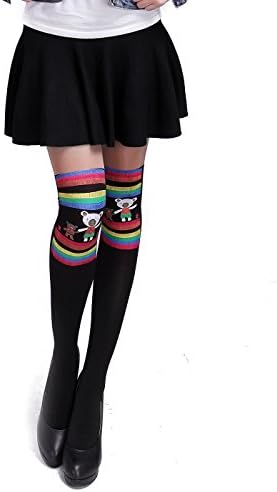 HDE Women's Fun Pattern Printed Tattoo Pantyhose Stockings (Bear Family Mock Thigh Highs)