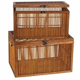 Household Essentials Bamboo Storage Chests with Hinged Lids, Large, Set of 2