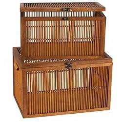 Household Essentials Bamboo Storage Chests with Hinged Lids, Large, Set of 2