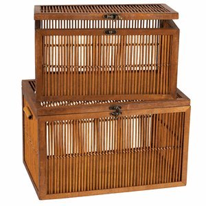 Household Essentials Bamboo Storage Chests with Hinged Lids, Large, Set of 2