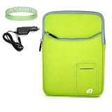 Green Amazon Kindle DX 3 Pocket Vertical Carrying Sleeve + Rapid Kindle DX Car Charger + Vangoddy tm, Live*Laugh*Love wrist band!!!(Kindle DX Not Included)