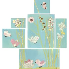 Oopsy Daisy Canvas Prints All a Twitter Blue SET OF SIX CANVASES Image Wrap 32 x 32 inches; Winborg, Megan and Mendy