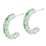 Sterling Silver Green Studded Crescent Hoop Earrings