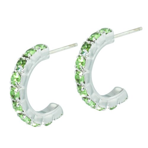 Sterling Silver Green Studded Crescent Hoop Earrings