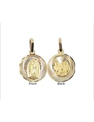14k Yellow Gold, Double Two Sided Religious Pendant Charm Virgin Mary Guadalupe Baptism