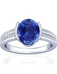 Platinum Oval Cut Blue Sapphire Womens Astrological Ring