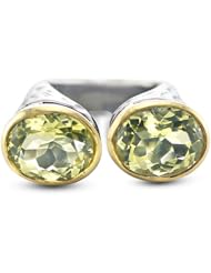 Artful Black Rhodium Plated Hammered Silver Ring With Two Oval Natural Lemon Topaz Stones