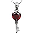 Garnet Cubic Zirconia 3.6ct Heart Key Platinum Overlay CAREFREE Sterling Silver Pendant Necklace