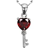 Garnet Cubic Zirconia 3.6ct Heart Key Platinum Overlay CAREFREE Sterling Silver Pendant Necklace