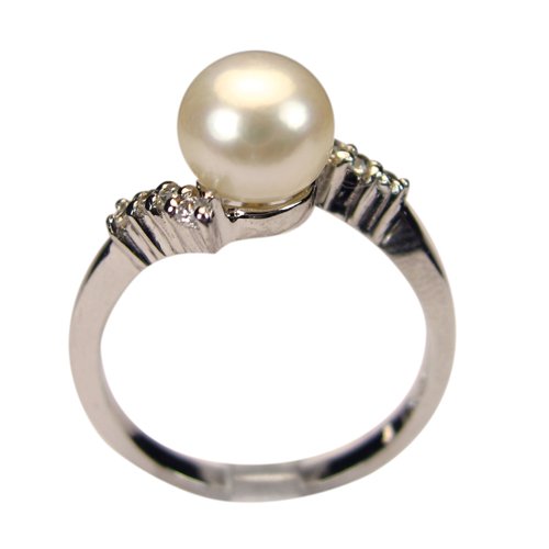 Lovers Embrace White Cultured Pearl Cubic Zirconia Platinum Overlay Sterling Silver Ring