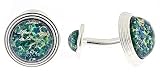 Beautiful art glass green opal double ended cufflinks in the Jefferson design with presentation box. Made in the U.S.A