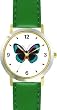Black, Turquoise & Purple Butterfly - Butterfly Animal - WATCHBUDDY&reg; DELUXE TWO-TONE THEME WATCH - Arabic Numbers - Green Leather Strap-Size-Children's Size-Small ( Boy's Size & Girl's Size )