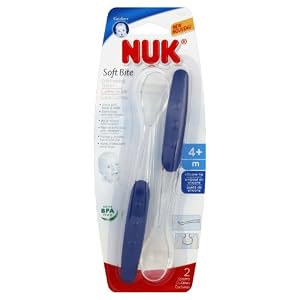NUK BPA Free 2 Pack Soft Bite Feeding Spoon, Colors May Vary