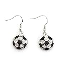 Silver Metal Soccer Ball Earrings with Clear Rhinestones