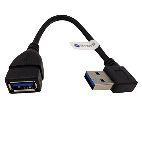 Smays Left Angle USB 3.0 Male to Female Extension Cable (0.65 Feet = 0.2 Meter, Black)
