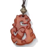Red Jade Dragon Pendant-Necklace With Adjustable Cord Goldtone