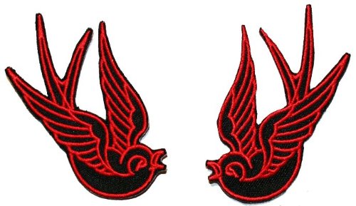 Red/Black Tattoo Sparrow Swallow Emo Punk Embroidered iron on Motorcycle Biker Patch