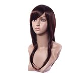 MAYSU repair face sweet and elegant aesthetic fashion with long straight oblique fringe, Chestnut Brown wigs - ls010