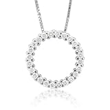 14k White Gold Diamond Circle Pendant Necklace (HI, SI-I,0.25 carat)