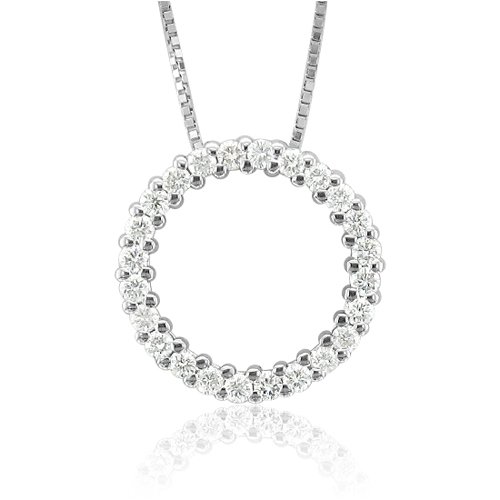 14k White Gold Diamond Circle Pendant Necklace (HI, SI-I,0.25 carat)