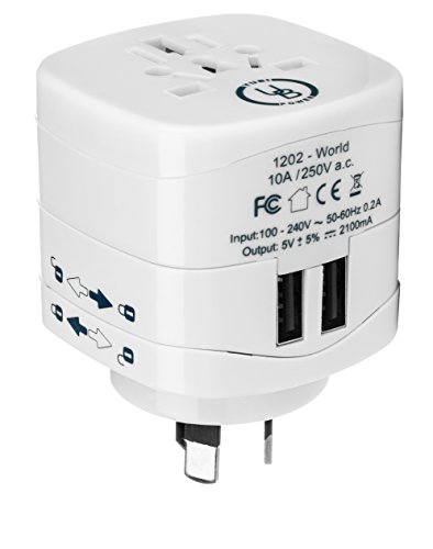 Yubi Power Universal Travel Plug Adapter with Dual USB Ports - Grounded Plug Type I for Australia, Argentina, China, New Zealand