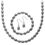 Sterling Silver Freshwater Cultured Grey Pearl Necklace, Bracelet, Earring Jewelry Set