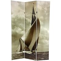 Huge Wall Art Photograph Sailboat Nautical - 6ft. Black and White Double Printed Sailboat Ocean Room Divider Screen