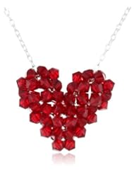 Sterling Silver Colored Swarovski Elements Heart Pendant Necklace on Rolo Chain, 16+3" Extender