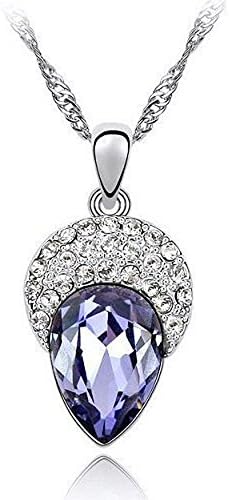 Purple Clear Crystal Teardrop Crown Pendant Necklace Made With Swarovski Elements