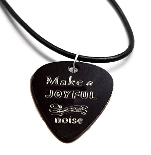 Make a Joyful Noise – Engraved Guitar Pick Pendant, Black Anodized Aluminum