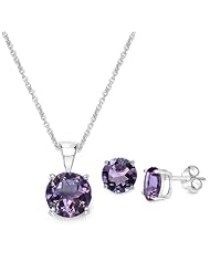 6.75 Carat Amethyst Round Shape .925 Sterling Silver Earring & Pendant Set