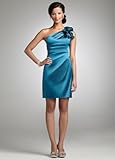 IMAGE OF David's Bridal One Shoulder Satin Party Dress Style 202C19950, Teal, 14