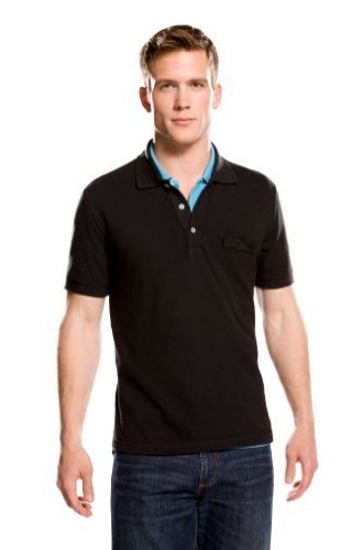 Lacoste Men's Short Sleeve Garment Washed Oversized Croc Pique Polo - Black (Medium)