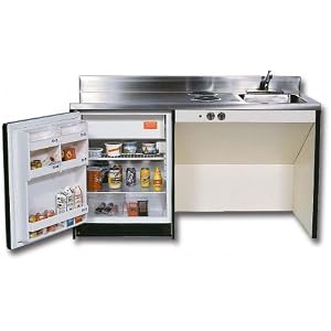 RES72BF Barrier Free Kitchenettes Compact Kitchens with Stainless Steel Sink 2 Electric Burners and 6.0 cu. ft. Removable Automatic Defrost Refrigerator: 72 Inches